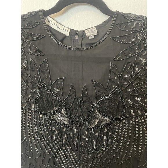 Vintage Sparkling SCALA 100% SILK BEADED SEQUINS Formal Evening Dress Lined Sz M - Picture 3 of 11